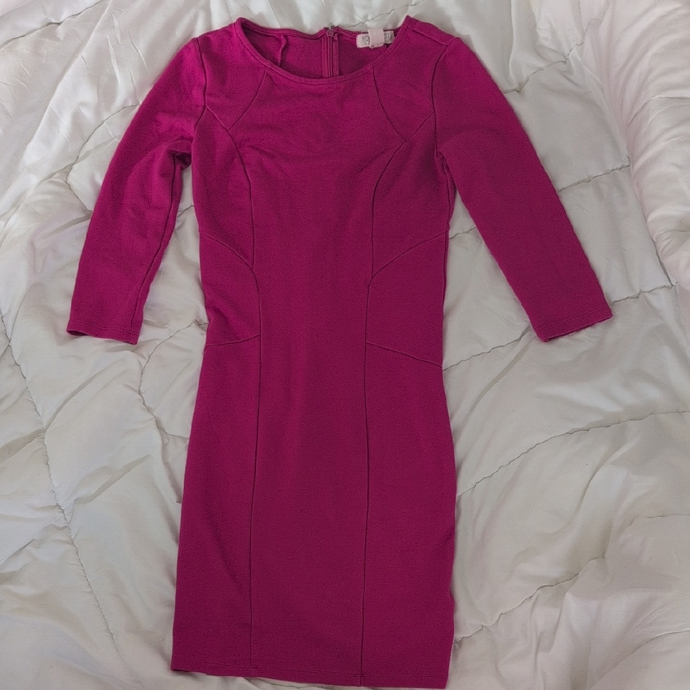 Forever 21 Pink Sheath Dress Bateau Neck 3/4 Sleeve